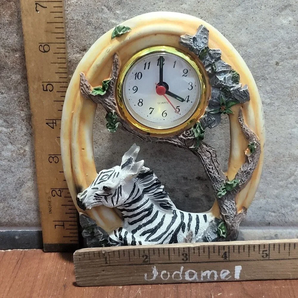 Decorative Zebra Clock Oval Shape Zebra Figure Branches Leaves